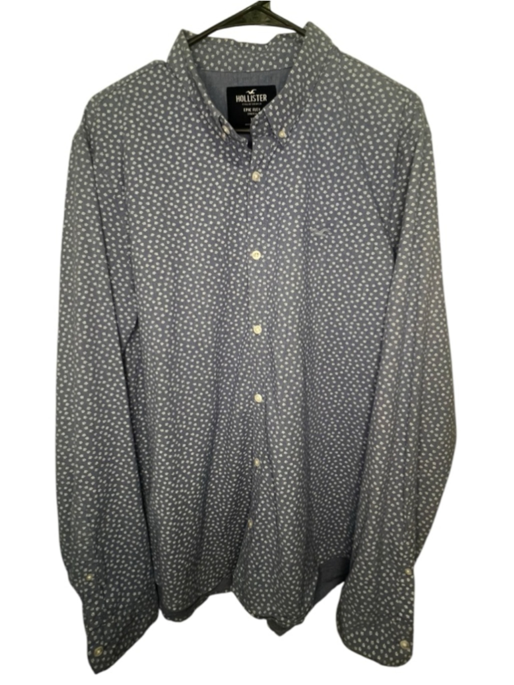 Hollister Epic Flex Stretch Blue Floral Print Button Down Long Sleeve Shirt
